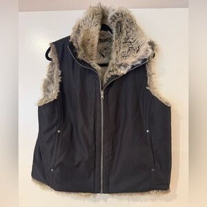 Weatherproof Black Vest with Faux Fur Reversable